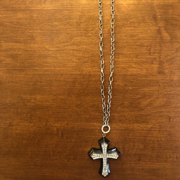 Black Cross covered with rhinestones  Necklace - Picture 1 of 4